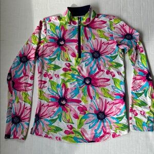 San Soleil Floral Quarter-Zip Sunshirt with mesh sleeves size Small S